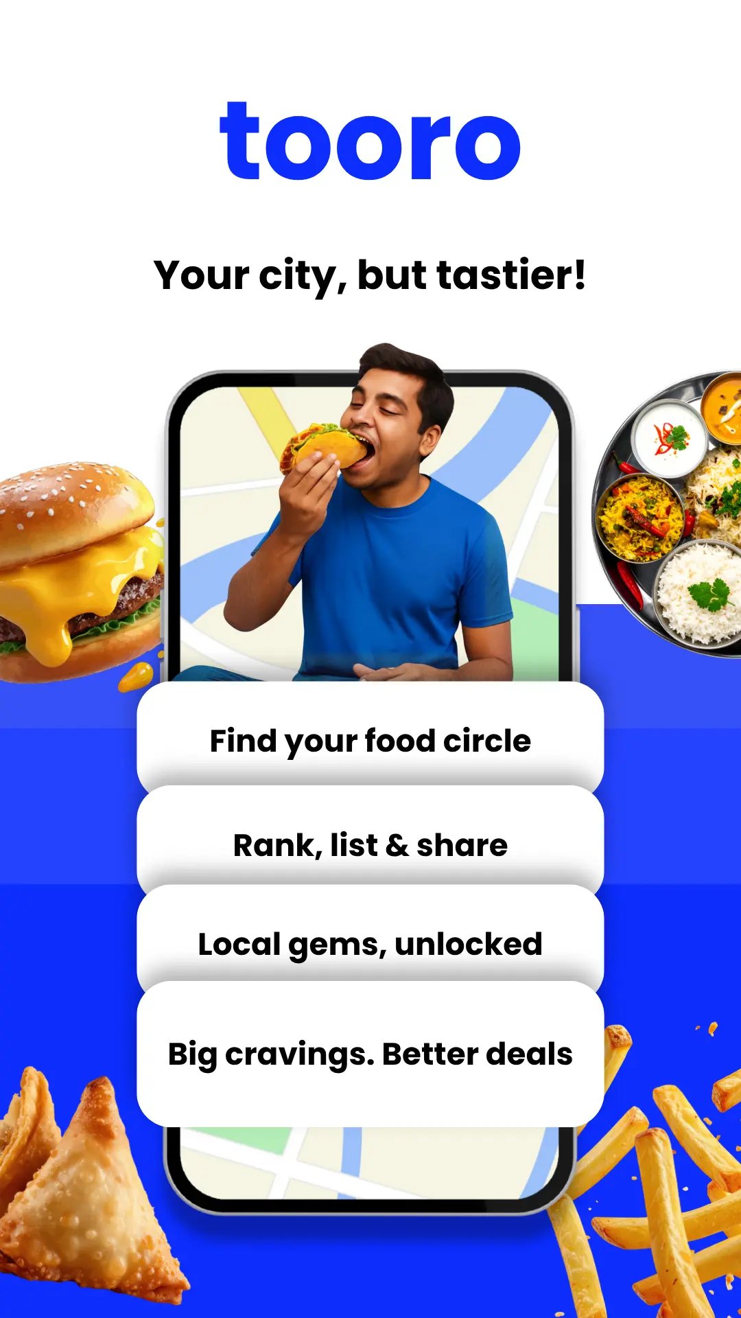 Tooro app home screen showing food discovery